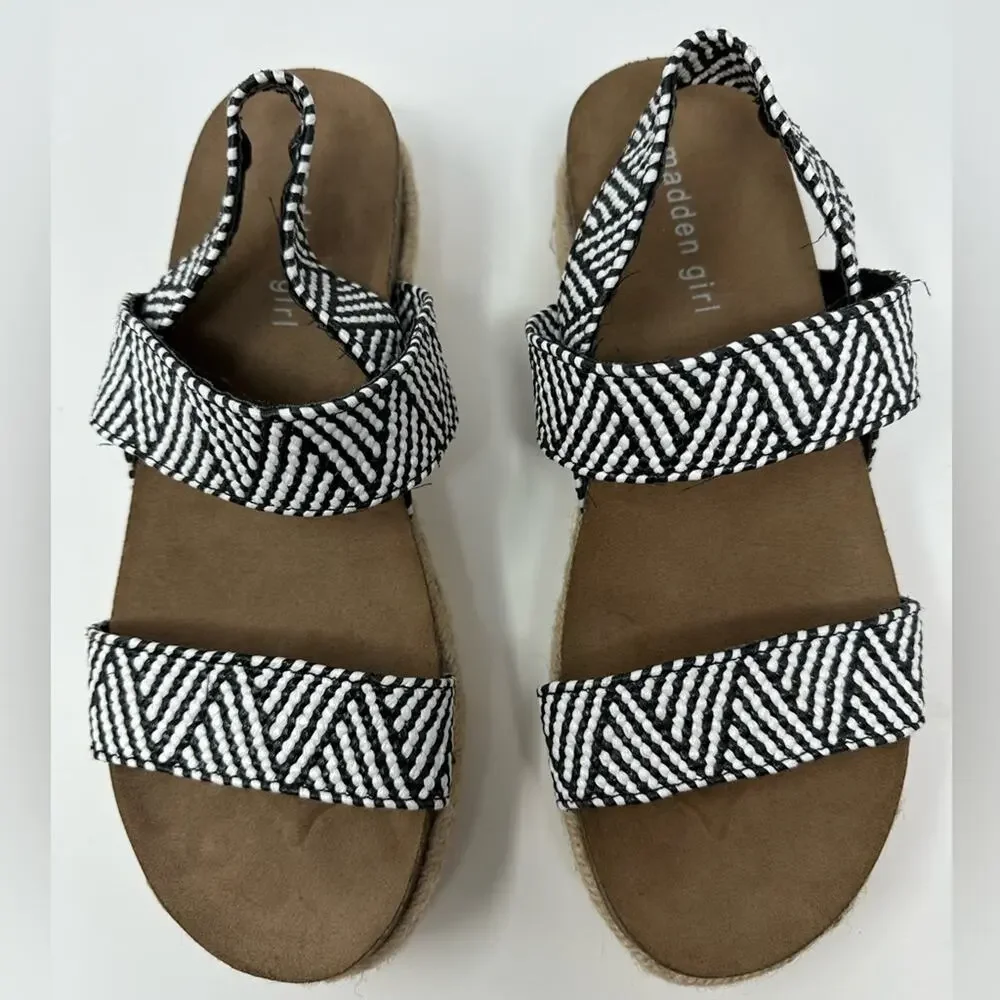 Madden Girl Women’s Platform Black and White Patterned Espadrille Sandals sz 8